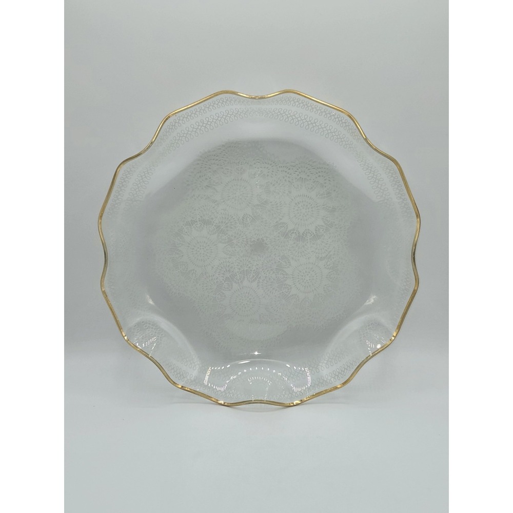Crystal Clear Studios Fluted Lace Clear Glass Serving Bowl Gold Trim